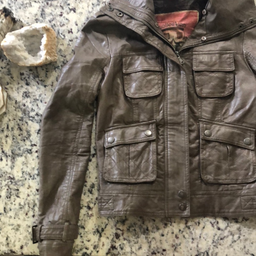 tanned leather moto jacket